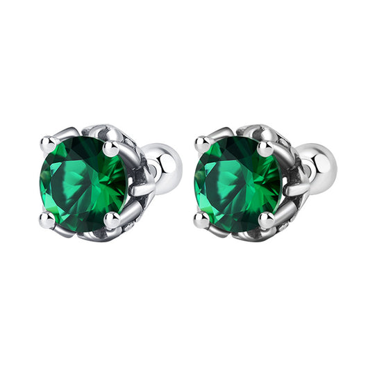 Aretes de Plata Esterlina S925 con Circón Esmeralda y Cierre de Tornillo - Image 5