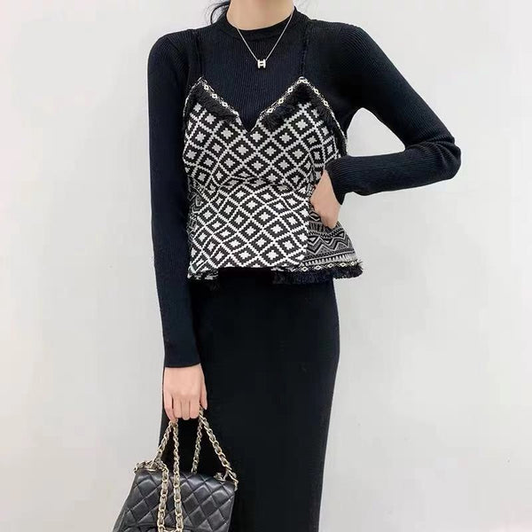 Suéter Corto Slim con Detalles de Combinación para Mujer