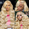 Peluca Sintética Ondas Grandes Encaje Frontal Tejido a Mano Cabello Largo Dorado