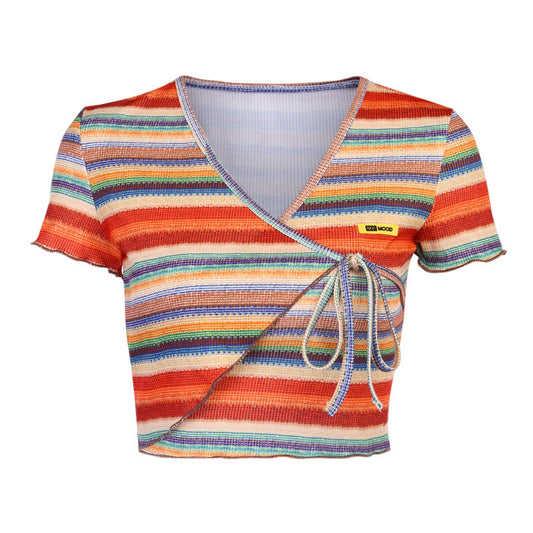 Camiseta Mujer Rayas Contraste con Amarre Frontal - Image 2
