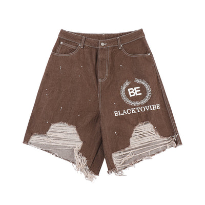 Pantalones Cortos Denim Rotos Hombre Estilo Urbano Pierna Ancha - Image 3