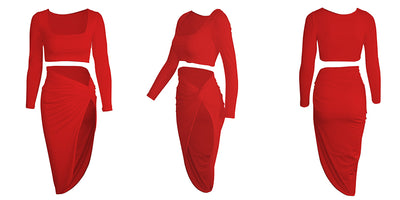 Vestido de Dos Piezas con Hombros Descubiertos y Pliegues Elegantes - Image 17