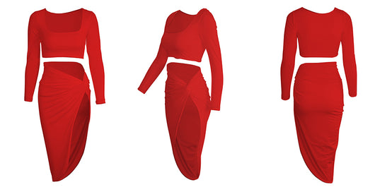 Vestido de Dos Piezas con Hombros Descubiertos y Pliegues Elegantes - Image 17
