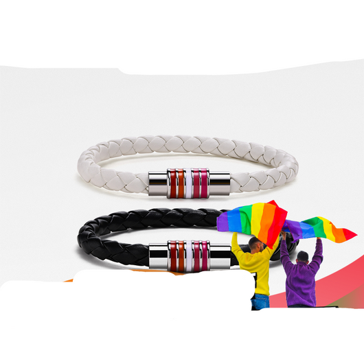 Pulsera Magnética de Acero Titanio con Bandera Arcoíris para Parejas - Image 5