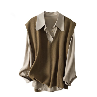 Conjunto Dos Piezas: Chaleco Tejido + Camisa Manga Larga - Image 11