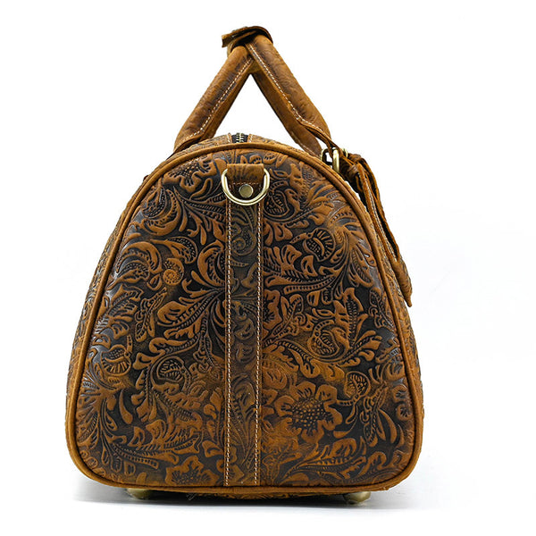 Bolsa de Viaje en Cuero Premium con Estampado Vintage