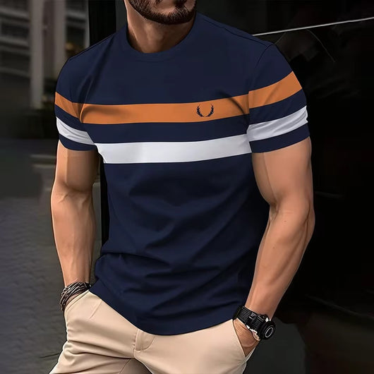 Playera Hombre Estampado Geométrico 3D Rayas Contrastantes Suelta Transpirable - Image 11