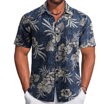 Camisa Floral Hombre Manga Corta Ajustada Secado Rápido Playa - Image 3