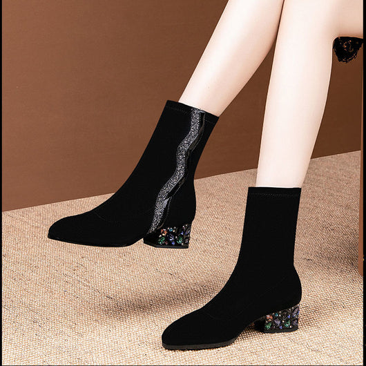 Botas Tacón Alto con Punta Afilada y Detalles de Cristal - Image 4