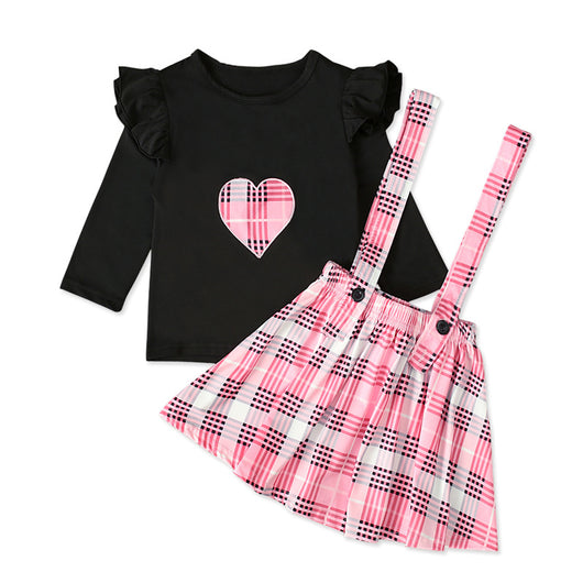 Conjunto Infantil Blusa Cuadrille Manga Larga con Falda Tipo Peto - Image 7