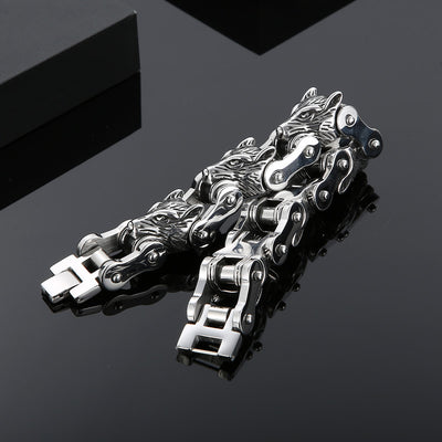 Pulsera de Acero Titanio para Hombre - Diseño Lobo Biker Rock Hip Hop - Image 10