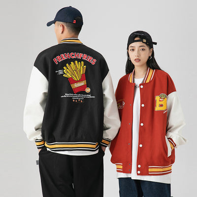 Chaqueta de Béisbol Holgada Unisex con Bordado de Papas Fritas - Image 9