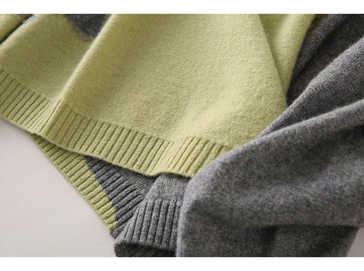 Suéter Suelto Cuello V Bloques de Color para Mujer - Image 6