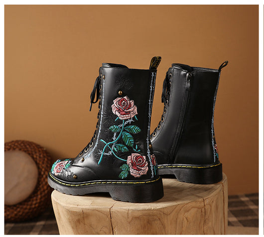 Botines Étnicos con Bordado para Mujer - Tacón Medio y Cierre Lateral - Image 10