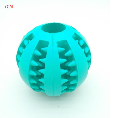 Teal rubber slow feeder dog toy ball with internal spikes for teeth cleaning and treat dispensing, 7cm size. - Image 19