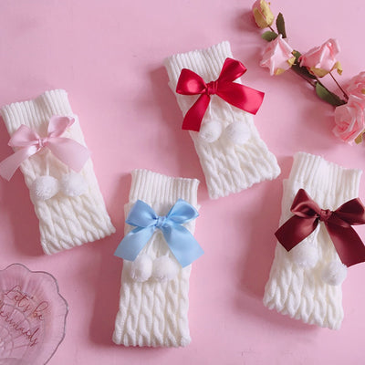 Calcetines Infantiles con Moño y Bolitas de Lana - Diseño Diario Acogedor