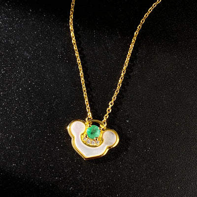 Collar Elegante Cierre Paz Plata S925 con Esmeralda Natural y Madreperla - Image 3