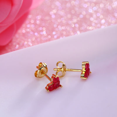 Aretes de Corazón Plata Esterlina con Baño de Oro y Rubí Sintético - Image 7