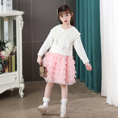 Vestido Dos Piezas de Perlas para Niña - Suéter y Falda Pastel - Image 14