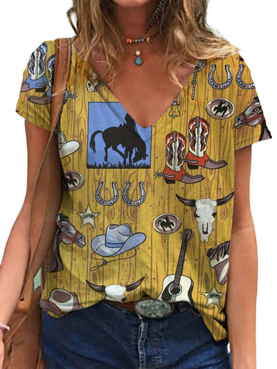 Playera Cuello V Estampado Retro 3D para Mujer - Image 17
