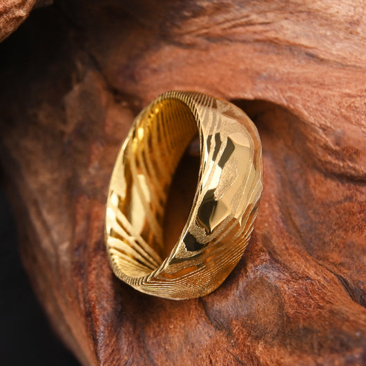 Anillo de Acero Damasceno Chapado en Oro 18K de 8mm - Image 11