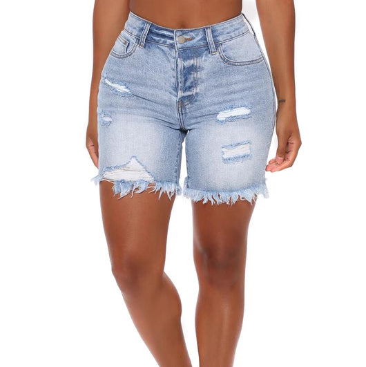 Shorts de Mezclilla Rotos con Fleco y Máximo Estiramiento para Mujer - Image 5