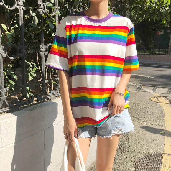 Playera Arcoíris Harajuku de Manga Corta