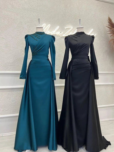 Vestido Islámico Elegante de Manga Larga con Cuello Mao Desmontable - Image 14