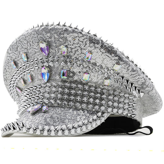 Sombrero de Novia Plateado con Lentejuelas y Tachuelas para Fotografía - Image 3