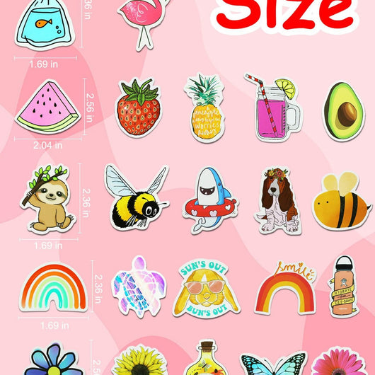 200 assorted waterproof PVC stickers featuring diverse designs like sunflowers, butterflies, rainbows, travel scenes, and positive quotes. - Image 3