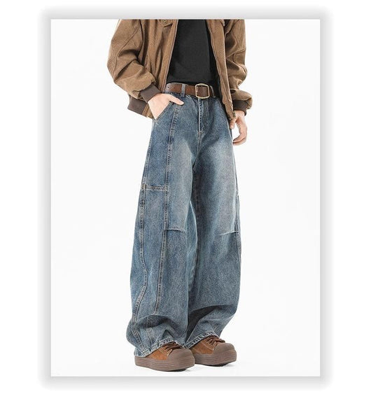 Pantalones Vaqueros Holgados Retro con Pliegues Lavados para Hombre - Image 14
