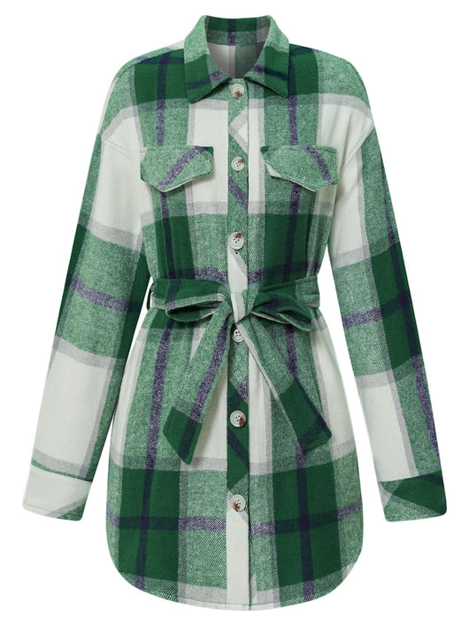 Abrigo de Cuadros Casual Entallado para Mujer - Image 9