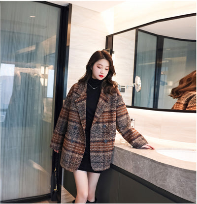 Blazer de Lana Cuadros Tweed Largo Medio - Abrigo Multiuso Moderno - Image 14