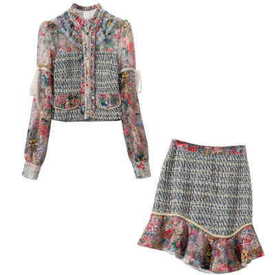 Conjunto Falda Irregular con Blusa de Encaje y Corbata Británica - Image 13