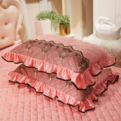 Funda de Almohada Cristal Terciopelo Acolchada con Encaje Europeo - Image 2