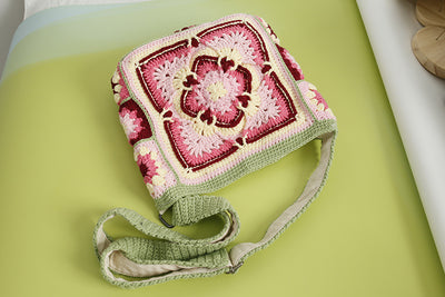 Bolso Bandolera Tejido a Mano Estilo Bohemio Cuadros Abuela - Image 14