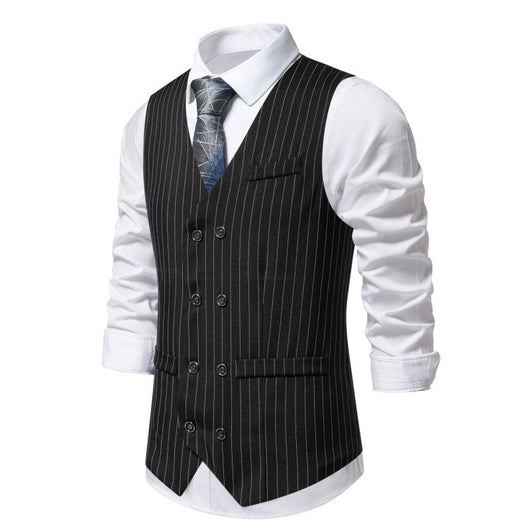 Chaleco Ejecutivo de Rayas Verticales Cruzado para Hombre - Image 2
