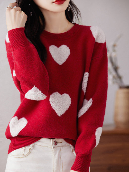 Suéter de Cuello Redondo en Lana Pura para Mujer - Diseño Love - Image 9