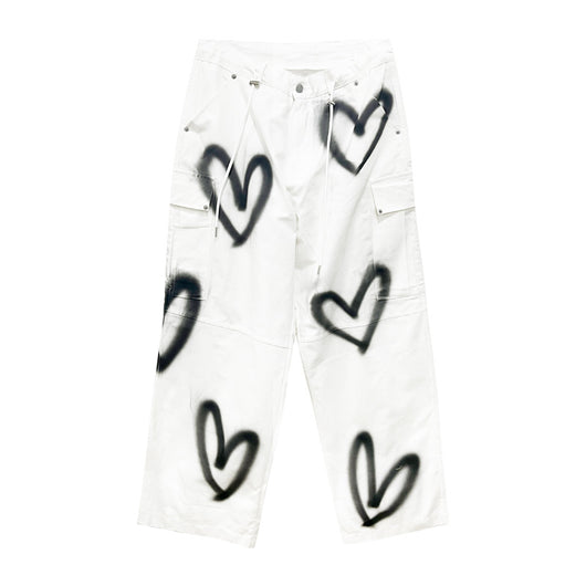 Pantalones Anchos con Cordones y Corazón Graffiti - Estilo Urbano Cool - Image 2