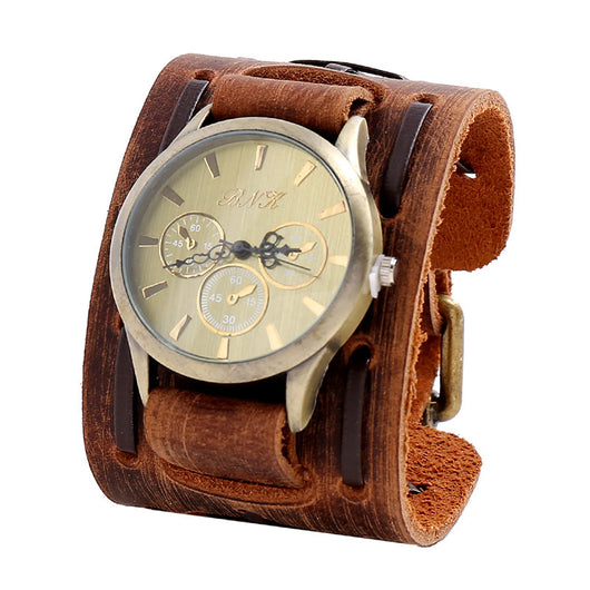 Reloj de Pulsera Vintage en Cuero Ancho para Hombre - Image 11