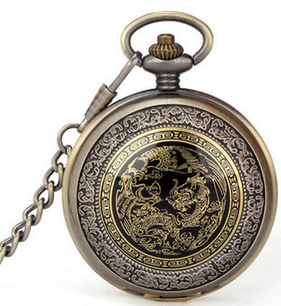 Reloj de Bolsillo Grande con Dragón y Fénix - Diseño Esmaltado para Prosperidad - Image 2