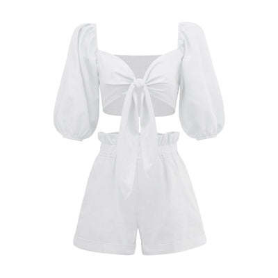 Conjunto Casual Mujer: Cardigan Lanterna Manga Ancha + Short Wide Leg con Bolsillos - Image 7