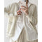 Cardigan Tejido de Lana Marfil con Contraste de Texturas