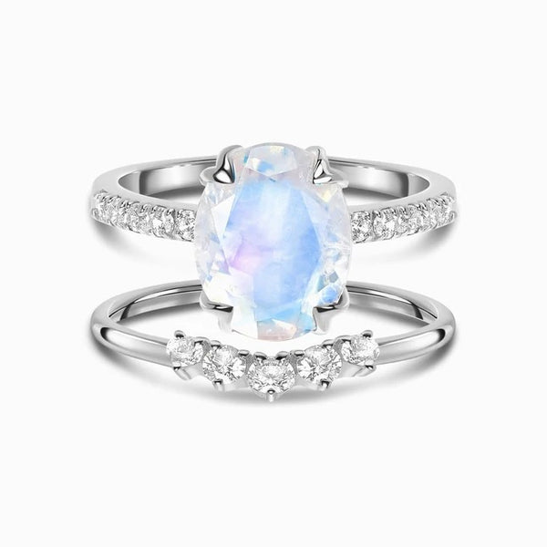 Anillo de Plata 925 con Piedra de Luna Ovalada Doble Capa para Mujer