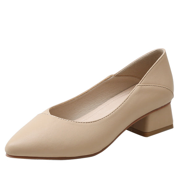 Tacones Altos Punta Fina Medio Tacón Zapatos Versátiles Boca Abierta