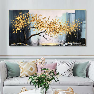 Cuadro Abstracto Árbol Dorado Pintura Hecha a Mano Decoración Moderna para el Hogar - Image 4