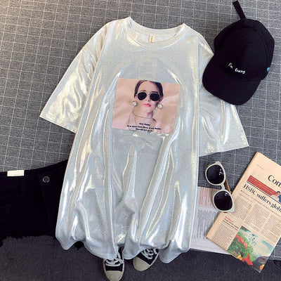Playera Beaded Ice Silk Manga Corta para Mujer - Tendencia - Image 9