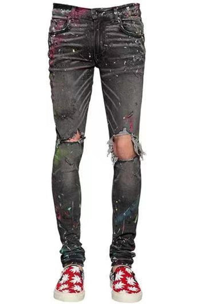 Jeans Gris Stretch Vintage con Efecto Pintura Desgastada para Hombre - Image 7