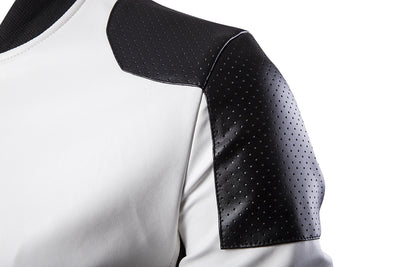 Abrigo de Cuero con Cuello de Pie y Combinación de Colores - Image 14