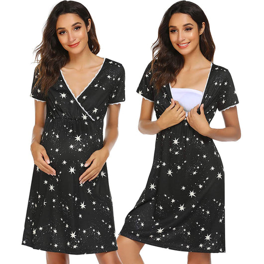 Vestido de Maternidad Elegante con Escote en V y Mangas Cortas de Encaje - Image 10